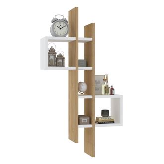 Dmora Estante Cupello, 8 Estantes, Estructura Marr&oacute;n, Roble, 54x20x108h Cm Blanco