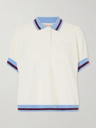 Marni Polo In Cotone Piqu&eacute; Con Righe E Logo Ricamato - Bianco sporco