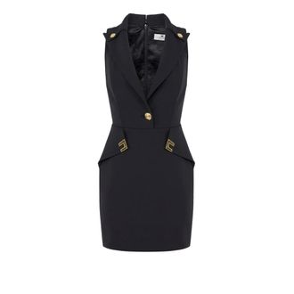 Elisabetta Franchi Short Dresses, female, Black, Size: XS Double Layer Stretch Crepe Mini Dress