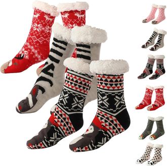 Generic Cute Animal Ultra-Thick Slipper Home Socks, Soft Cashmere Lining Non Slip Soft Cozy Plush Socks for Women (3PCS-A)