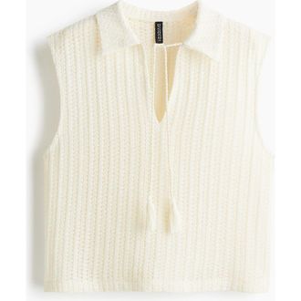 H&M Pointelle-knit Top in Cream at Nordstrom, Size X-Small