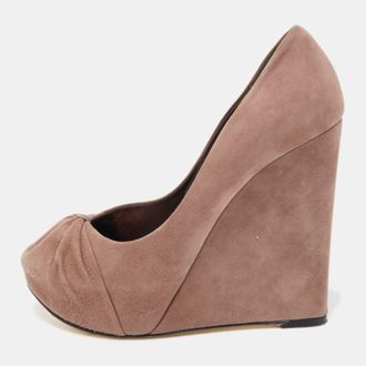 Gina Dusty Pink Pleated Suede Wedge Pumps