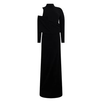 Alberta Ferretti Kleedjes, Dames, Zwart, S, Wol, Asymmetrische Mouw Lange Jurk