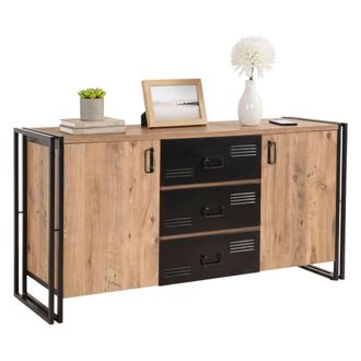 Dmora Aparador Cimaron, 3 Cajones, 2 Estantes, Puerta Batiente Y Corredera, 160x45x80 Cm, Color Roble Marr&oacute;n