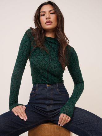 Nobody's Child Green Leopard Print Long Sleeve Top