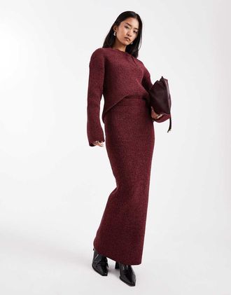 4th & Reckless Gonna lunga in maglia morbida bordeaux a coste in coordinato-Rosso