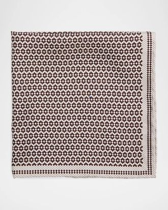 Brunello Cucinelli Men & apos;s Micro-Hexagon Silk Pocket Square