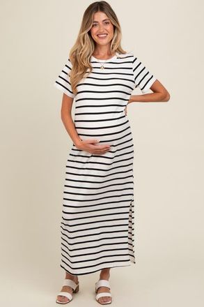 Pinkblush Striped Side Slit Maxi Dress in White at Nordstrom, Size Medium