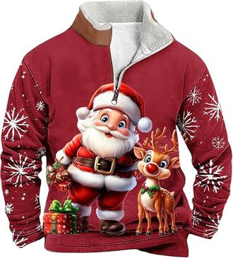 Generic Christmas Jumpers for Men Christmas Jumper 2025 Funny Reindeer Sweatshirt Snowflakes Printed Sweater Fleece Lined Pullover 1/4 Zip Xmas Jumper Long Sl