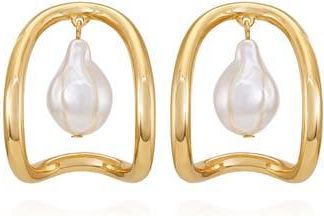 Vince Camuto Faux Pearl Hoop Earrings in Goldtone at Nordstrom Rack