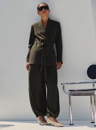 Contemporaine Womens Drawcord ankle flowy pant Fit: Ultra-wide leg, high rise