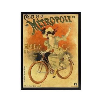 Artery8 Metropole Cycles French Vintage Advert Framed Canvas Wall Art Print in Beige | Size: W24 x H32