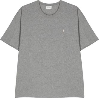 Saint Laurent Mens Logo Cotton Blend T-shirt - Grey - Size X-Large