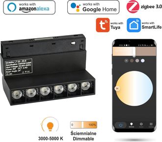 OEM Foco Led Ajustable Zigbee De 6 W, Color Negro, Para Rieles Magn&eacute;ticos Smart Track 48vdc, Regulable Entre 3000 Y 5000 K