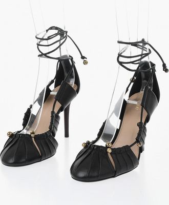 Chlo&eacute; Leather Lace-Up Pumps With Gold Details, 9.5cm Heel Chloe