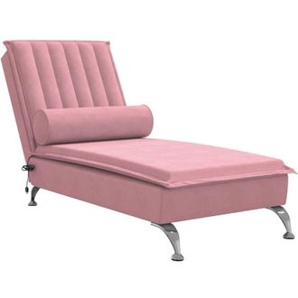 vidaXL Sof&aacute; Div&aacute;n De Masaje Con Coj&iacute;n De Terciopelo Rosa Vidaxl
