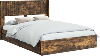 vidaXL Estructura De Cama Con Almacenamiento Y Cabecero Roble Ahumado Vidaxl