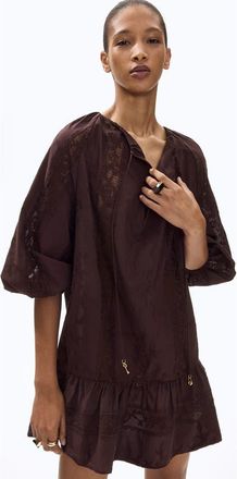 H&M Lace-inset Tunic Dress in Dark Brown at Nordstrom, Size X-Small