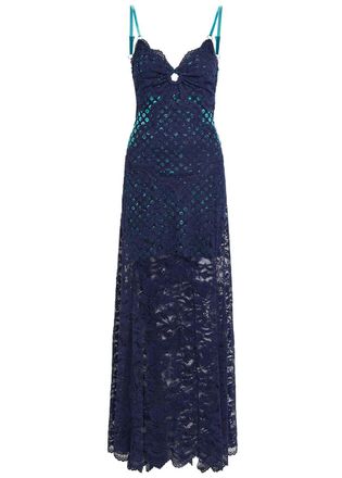 Paco Rabanne Eyelet-devor&eacute; Lace Maxi Dress - Navy - 38 (UK10 / S)