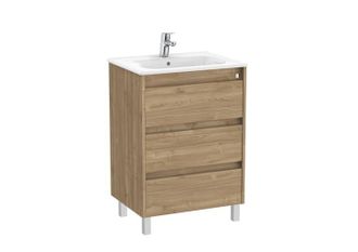 Roca Roca - Pack Unik Mueble De 3 Cajones + Lavabo Tenet Color: Nogal - Medidas: 585x460x740 Mm