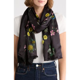 Ted Baker Floral Print Silk Twill Scarf in Black at Nordstrom Rack