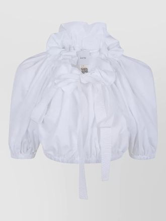 Patou jersey top bow ruffled collar hem
