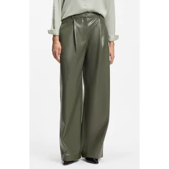 BOSS Tiana Pleated Faux Leather Pants in Tea Leaf at Nordstrom, Size 10