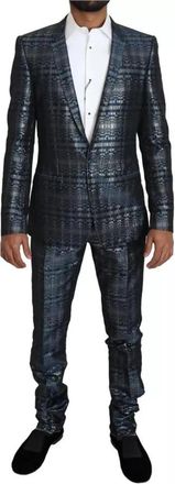 Dolce & Gabbana Zilverblauw Glanzend Slim Fit Pak - Heren - Business pakken - Blauw - S - Polyester - Kostuums