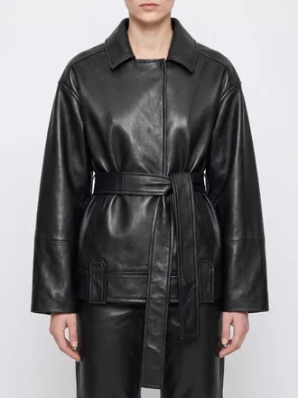 Khaite Short Robe-Style Leather Jacket in Lambskin with Belt