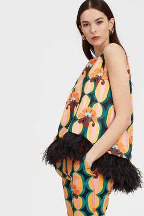 La DoubleJ La Scala Top With Feathers Arcturus Blue Petrol at Nordstrom, Size Medium