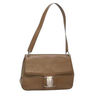 Ferragamo Pre-owned Shoulder Bags, female, Brown, Size: ONE SIZE Pre-owned Leather Shoulder Bag
