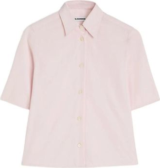 Jil Sander Katoenen Poplin Blouse met Korte Mouwen - Dames - Overhemden - Roze - XL - Katoen - Overhemden
