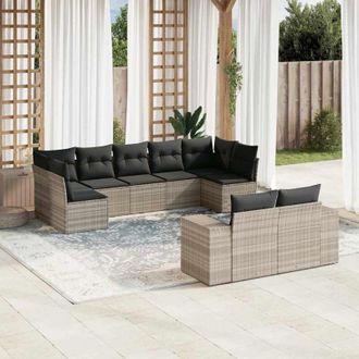 vidaXL Set Muebles Jard&iacute;n 9 Pzas Y Cojines Rat&aacute;n Sint&eacute;tico Gris Claro Vidaxl