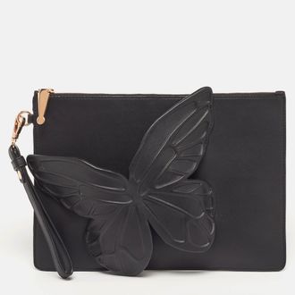 Sophia Webster Flossy Butterfly Black Leather Wristlet Clutch
