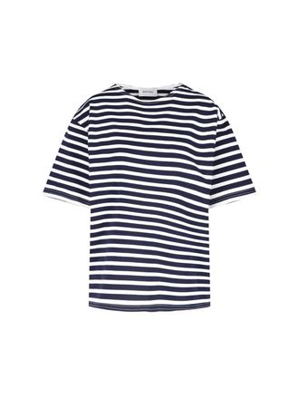 Matteau Navy Horizontal Striped Cotton T-Shirt