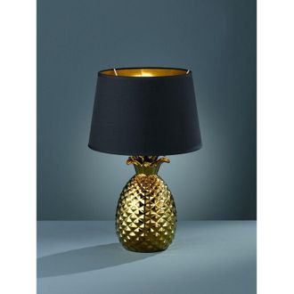 Reality Reality Leuchten - Gold Pineapple L&aacute;mpara De Mesa Pineapple Con Pantalla Negra &Oslash;28 Cm Trio Lighting