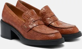 Tod's Croc-effect leather loafer pumps