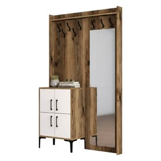 Dmora Muebles De Entrada Pollux, Entrada Para Perchas, Composici&oacute;n Para Atrio, Consola De Almacenamiento Multifunci&oacute;n, 120x35h200 Cm, Nogal Y Blanco, Con Em