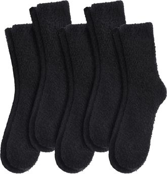 Generic 5 Pairs Fluffy Socks Womens - Soft Cosy Fuzzy Ladies Winter Warm Sleeping Bed Socks for Gifts, UK 4-8 (03-Solid Black - 5 Pairs)