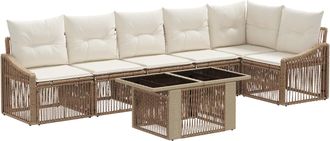 vidaXL Conjunto De Sof&aacute;s De Jard&iacute;n 7 Uds. Beige Y Blanco Crema Vidaxl