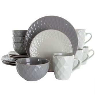 Elama Tahitian Diamond 16 Piece Stoneware Dinnerware Set in White at Nordstrom