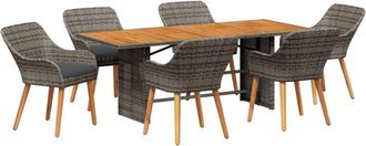 vidaXL Garden Dining Set with Cushion 7 pcs Grey and brown Poly Rattan vidaXL