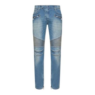 Balmain Slim-fit Jeans, male, Blue, Size: W30 Slim-fit biker jeans