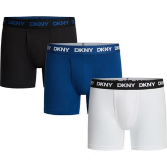 DKNY 3-Pack Stretch Cotton Boxer Briefs in Black/Limoges/Bright White at Nordstrom, Size Xx-Large