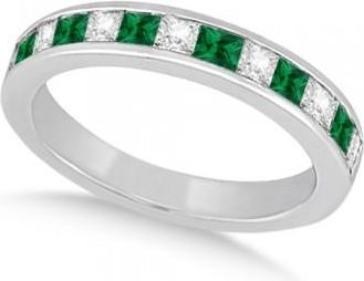 Allurez Channel Emerald & Diamond Wedding Ring 14k White Gold (0.60ct)