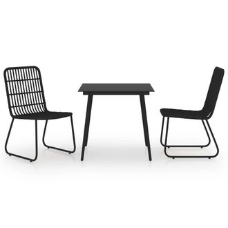 Berkfield Home 3 Piece Outdoor Dining Set Poly Rattan & Glass in Black