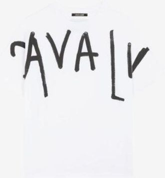 Roberto Cavalli Brushstroke Logo Print Cotton T-Shirt, Size X-Small