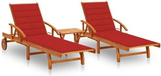 vidaXL Vidaxl - Tumbonas Con Mesa Y Cojines 2 Uds Madera Maciza De Acacia