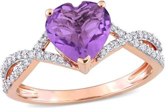 Amour 1 1/2 CT TGW Heart Amethyst and 1/5 CT TDW Diamond Infinity Ring In 14K Rose Gold