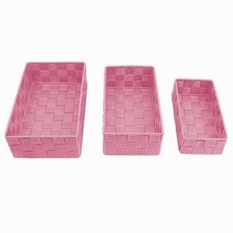 Trade Shop Trade Shop - Set 3 Pezzi Scatola Porta Oggetti In Tessuto Intrecciato Contenitori Rosa 79059
